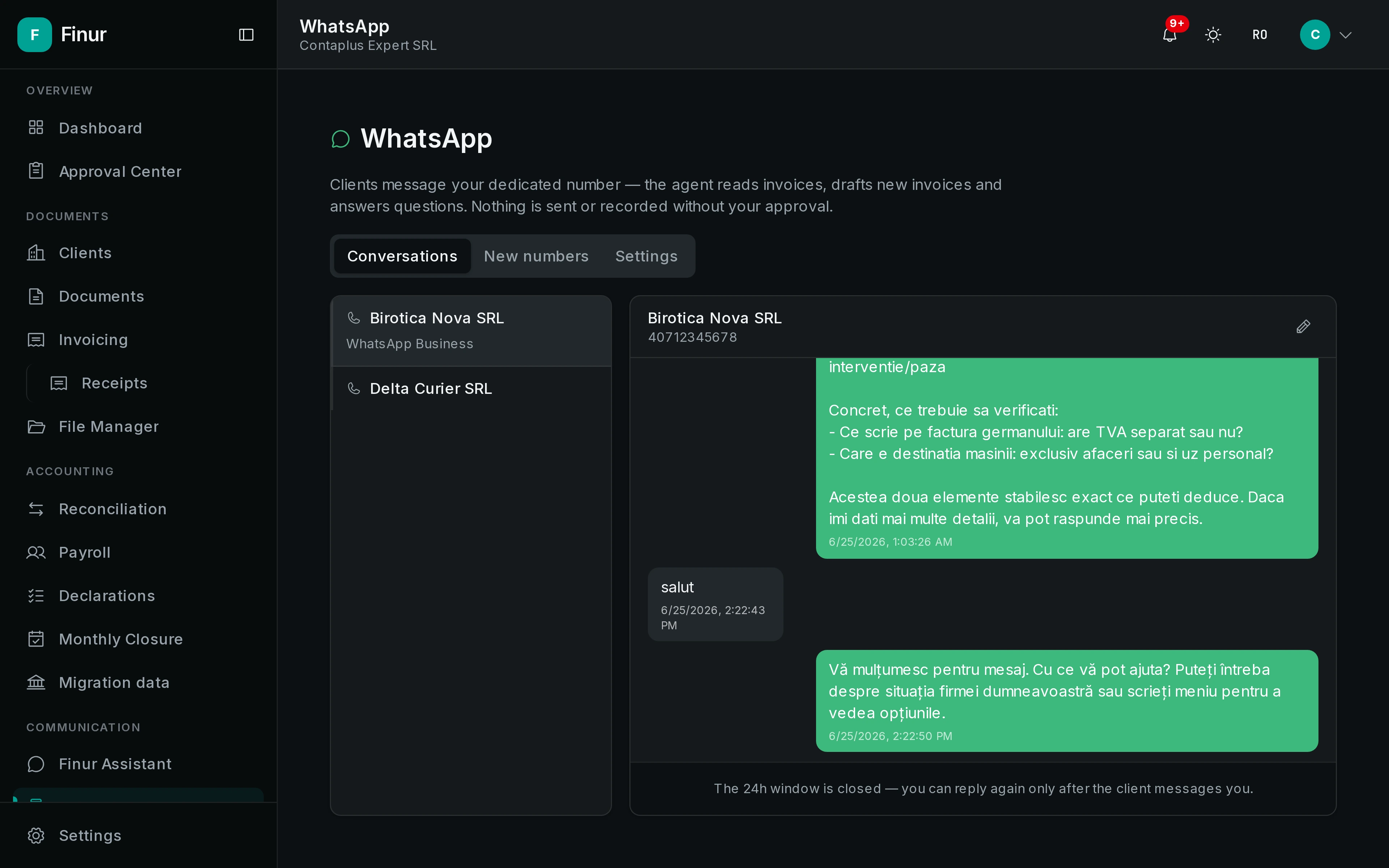 Your clients send documents on WhatsApp, Finur picks them up instantly